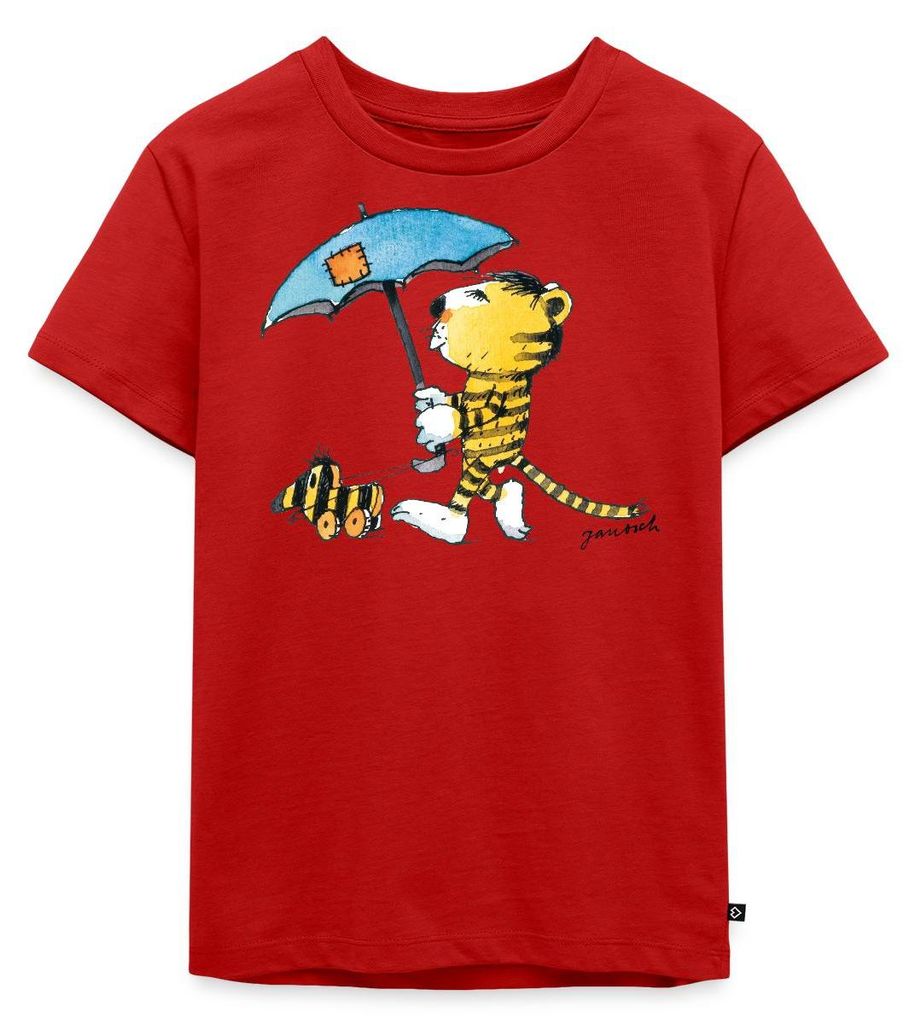 Spreadshirt Janosch Kleiner Tiger Tigerente Mit Schirm Kinder Premium T-Shirt, 134/140 (8 Jahre), Rot
