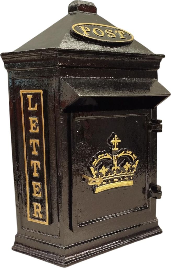 Retro Crown Post Box Briefkasten aus Metall in schwarz
