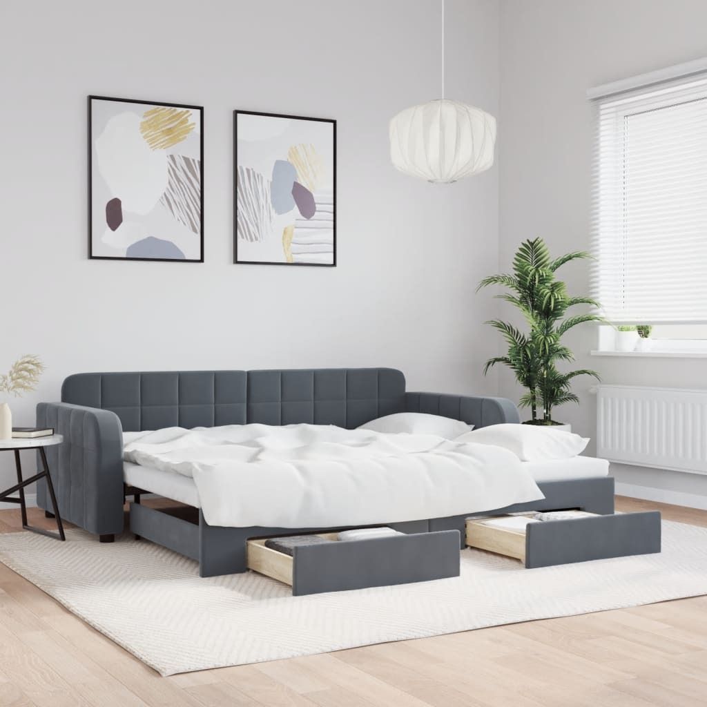 Tagesbett Ausziehbar mit Schubladen Dunkelgrau 90x190 cm Samt, Klassische Betten DesignMöbel