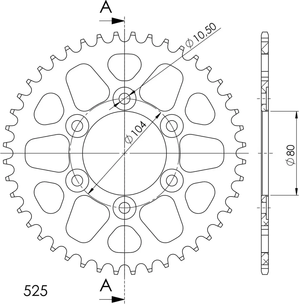 Couronne Supersprox 525 Alu 44 Dents Noire RAL-1489:44-BLK pour Moto