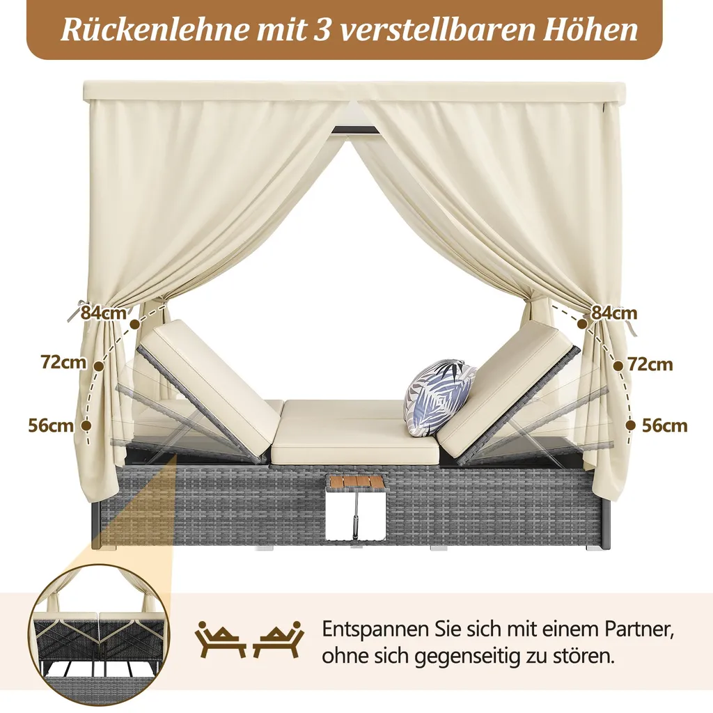 Bain de soleil double avec toit réglable et table pliante pour terrasse - 6