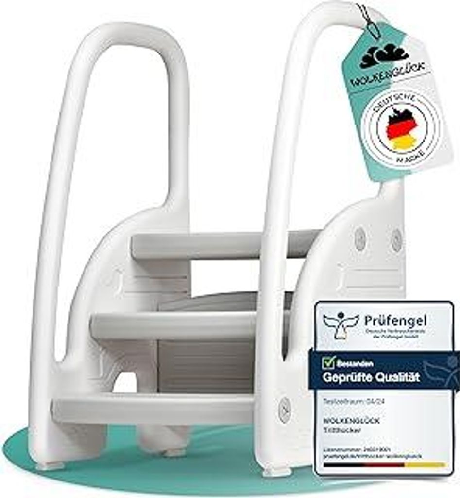 Tritthocker Kinder (3 Stufen) - Rutschfester Kinder Hocker von 1,5 bis 6 Jahre (Belastbar bis 70 kg) - Kindertreppe für Badezimmer, Waschbecken, K...