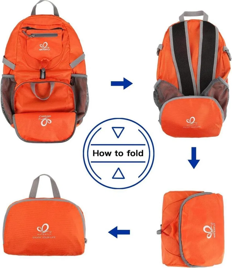 Sac à dos pliable 20L Orange imperméable et ultra résistant pour camping - 5