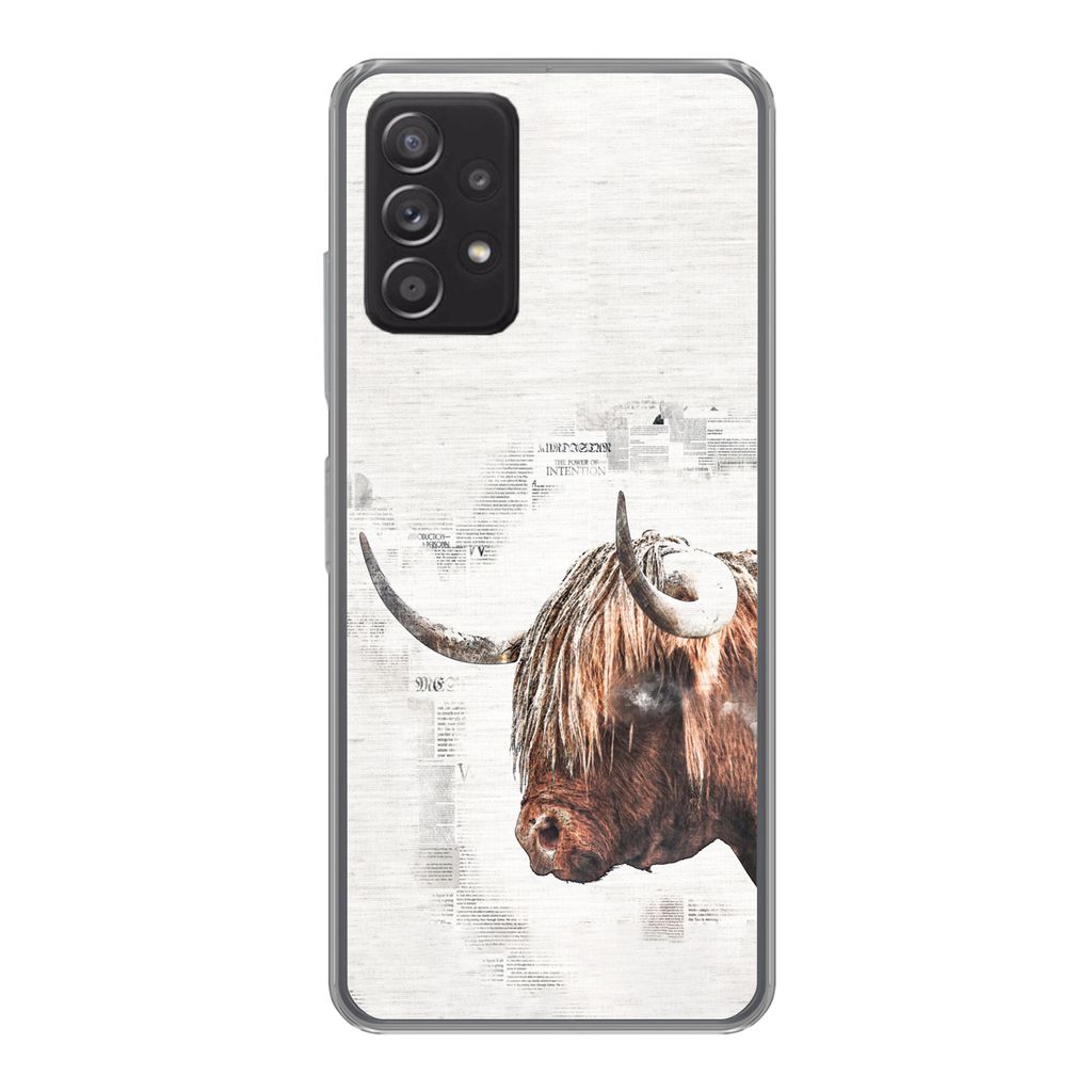 MuchoWow Handyhülle Schutzhülle Hülle für Samsung Galaxy A33 5G Scottish Highlander - Tiere - Zeitungspapier Silikon Softcase Handy Hülle - ...