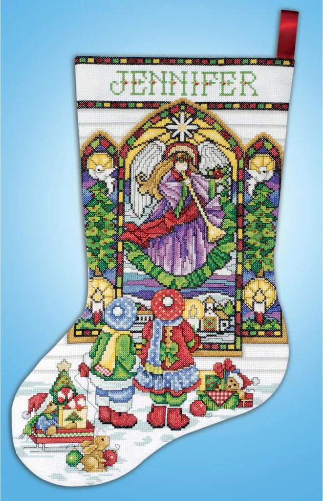 Loisir créatif Noël : Kit broderie Bas de Noël vitrail à fabriquer soi