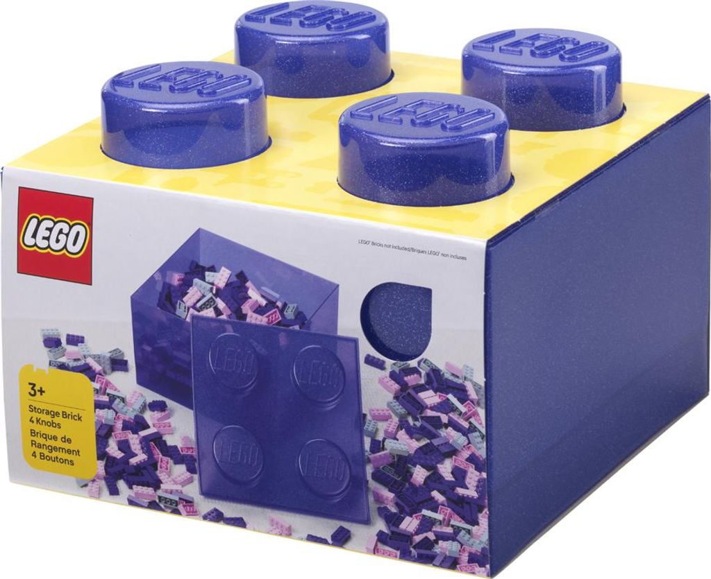 NHG LEGO Aufbewahrungsbox Storage Brick 4 Top Lid Glitter Violet, Kunststoff, 25 x 25 cm, 40090800