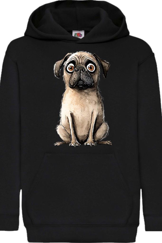 Kinder Kapuzenpullover Funny Dogs Breeds Pug Dog Breed 020, 5-6 Jahr - 116 / Schwarz