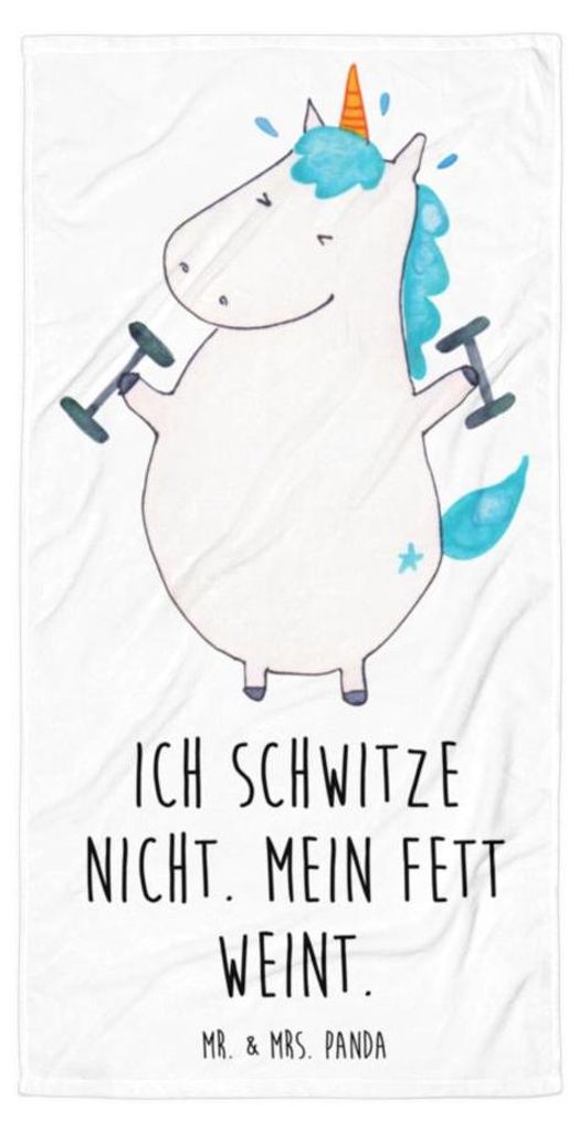 Mr. & Mrs. Panda Strandtuch Einhorn Fitness - Weiß - Geschenk, Handtuch, Einhörner, Sport, Großes Badehandtuch, Gym, Duschhandtuch, Unicorn, Fro...