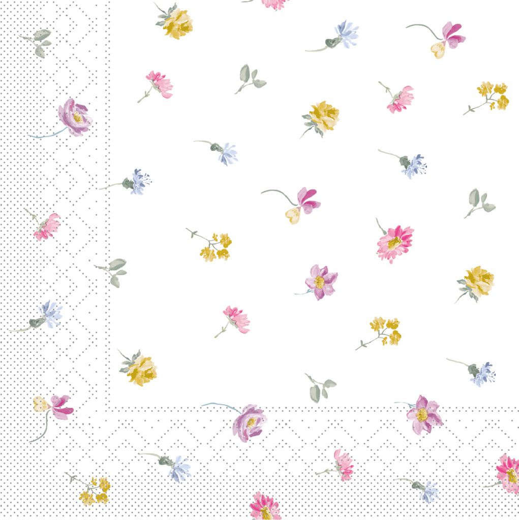 Tissue Serviette Meggi, 3-lagig, 33 x 33 cm, 100 Stück - Mank - Floral Streublumen