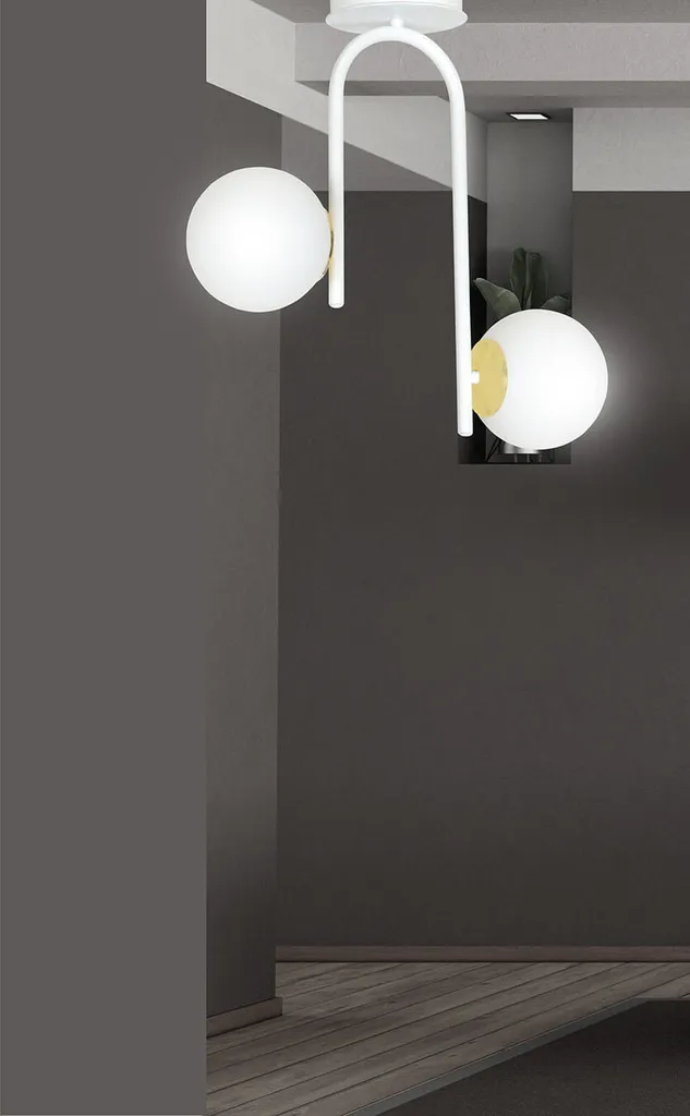 Plafonnier Compact Ragnar 1033/2 Blanc et Or pour Éclairer Petits Espaces