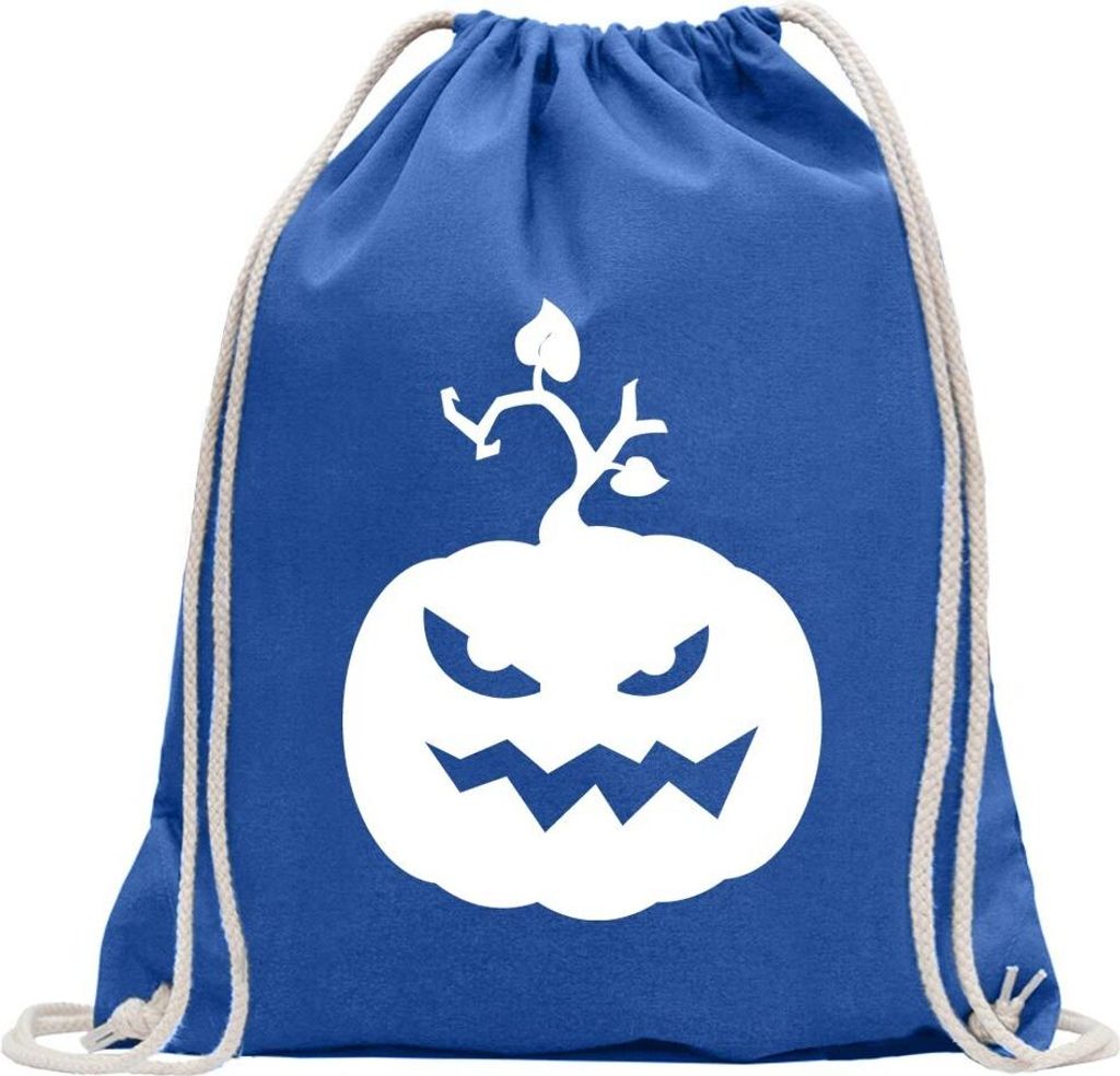 Kiwistar - Turnbeutel - royal - Evil Pumpkin fies Horror Kürbis - Fun Rucksack Sport Beutel Gymsack Baumwolle mit Ziehgurt