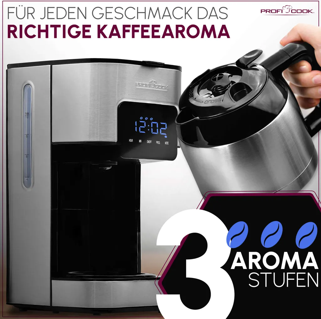 Cafetière programmable PC-KA 1191 Profi Cook inox avec écran digital - 11
