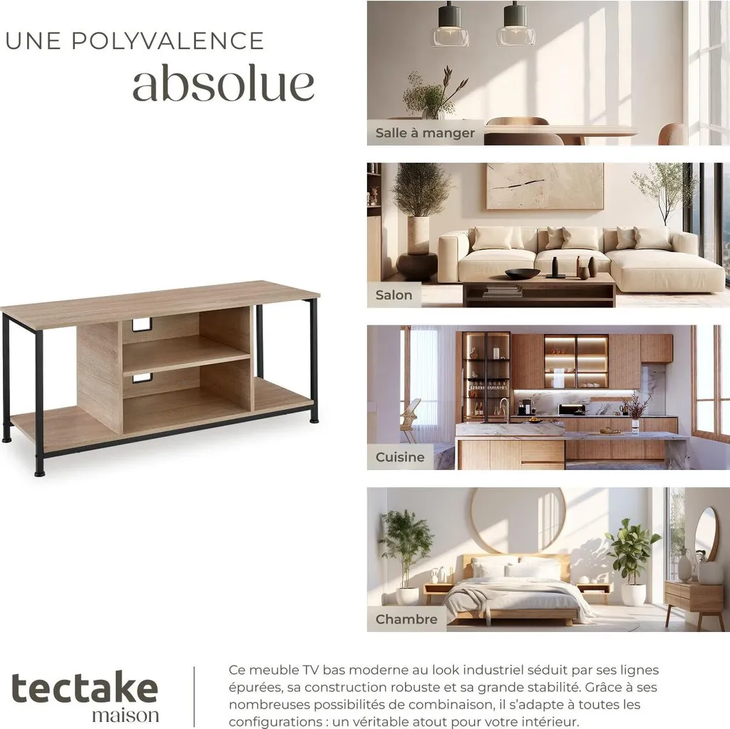 Meuble de rangement 110 cm bois clair Sonoma avec étagère variable