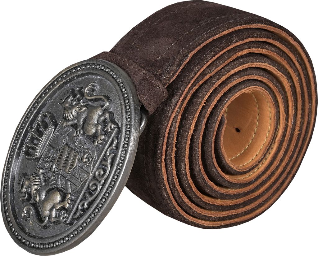 Herren Trachtengürtel aus Echtleder Trachten Lederhosen Gürtel mit Trachten Schnalle, Größe:58-60, Farbe:Dunkelbraun