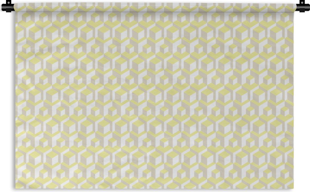MuchoWow Wandteppich Wandbehang Blöcke - Muster - 3D - Gelb 150x100 cm Tapisserie Dekoration Wandtuch - Waschbar - Tapisserien - Wand-Decke