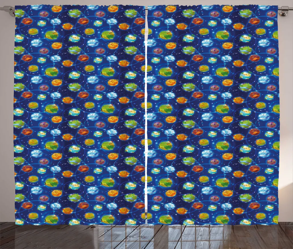Rideau Bleu Cobalt Thème Cosmique avec Crochets et Boucles 280x225