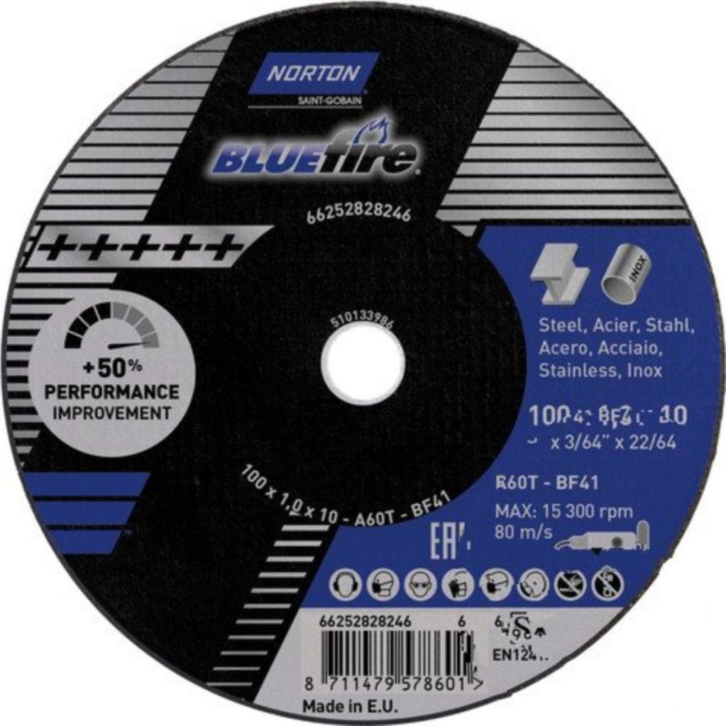 Disque à tronçonner JMP 100x1,0x10 droit Norton Blue Fire Image du produit 