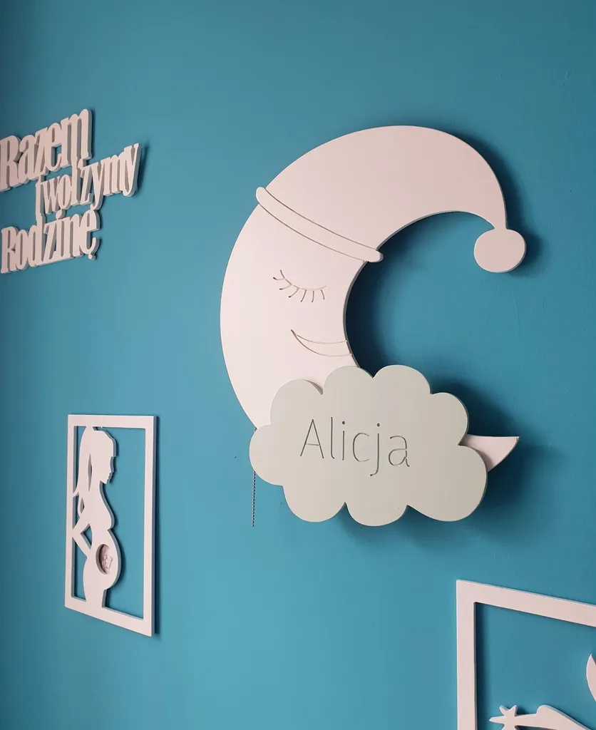 Cadeau de naissance : Veilleuse Lune et Nuages LED nom gravé