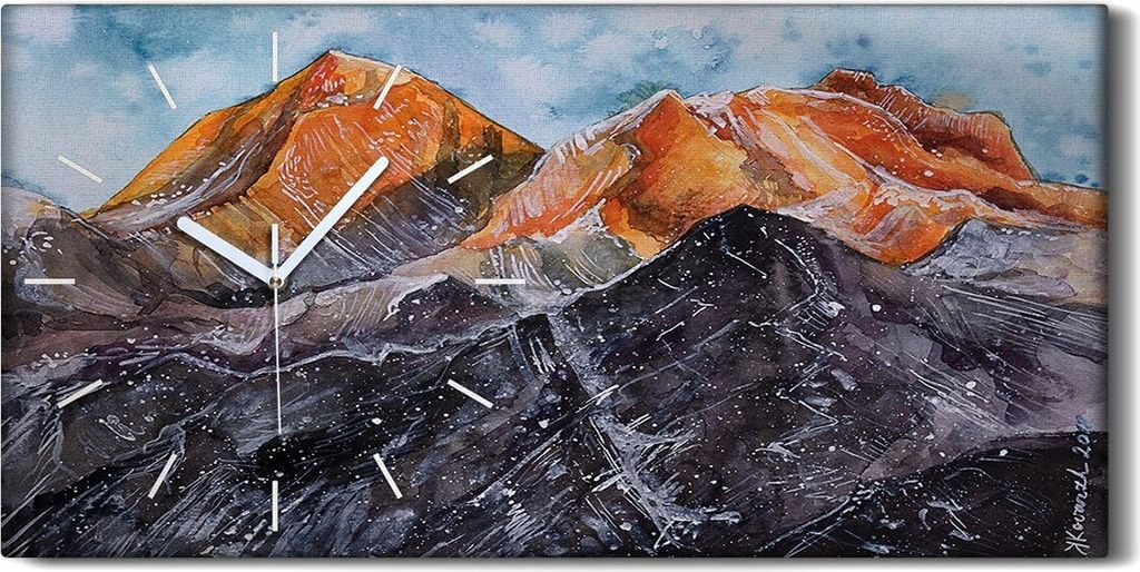 Wanduhr Leinwand Bild Uhr Kunstdruck 60x30 Sonnenaufgang Himalaya Schneefelsen - weiße Hände