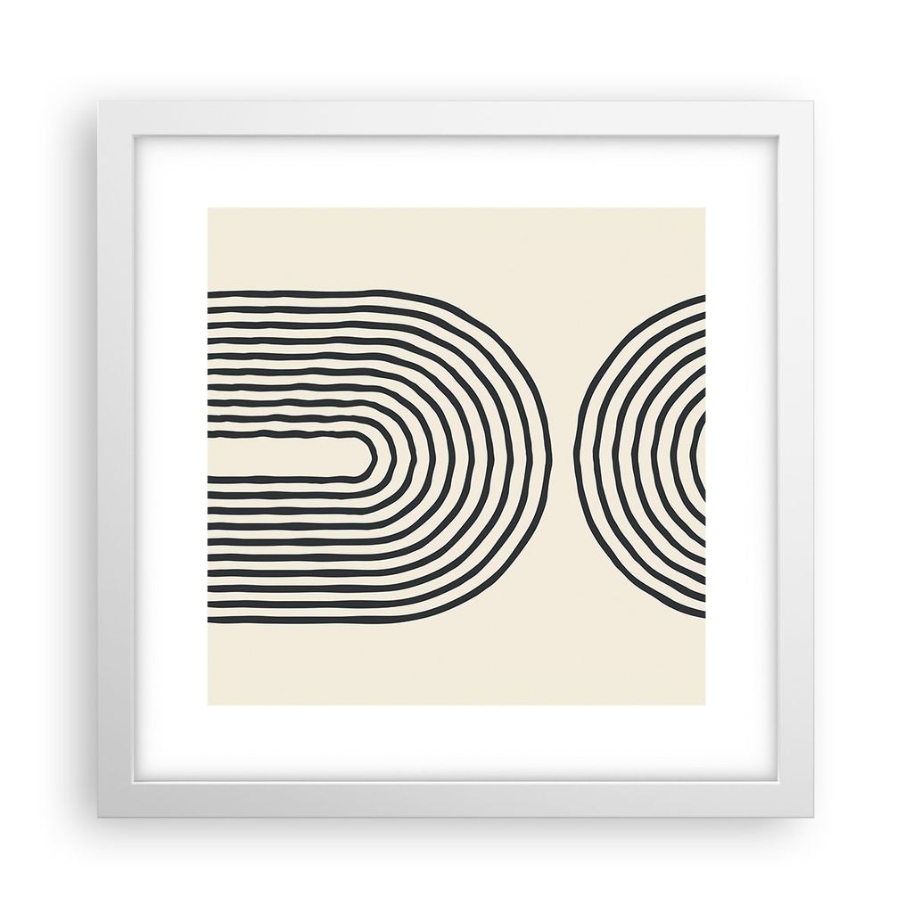 Gerahmtes Poster - Weißer Rahmen - Linien Oval Minimalismus - 30x30 cm - Wand Bild - Wanddeko - Wandbilder - Kunstposter - Wandposter - Bilderrahm...