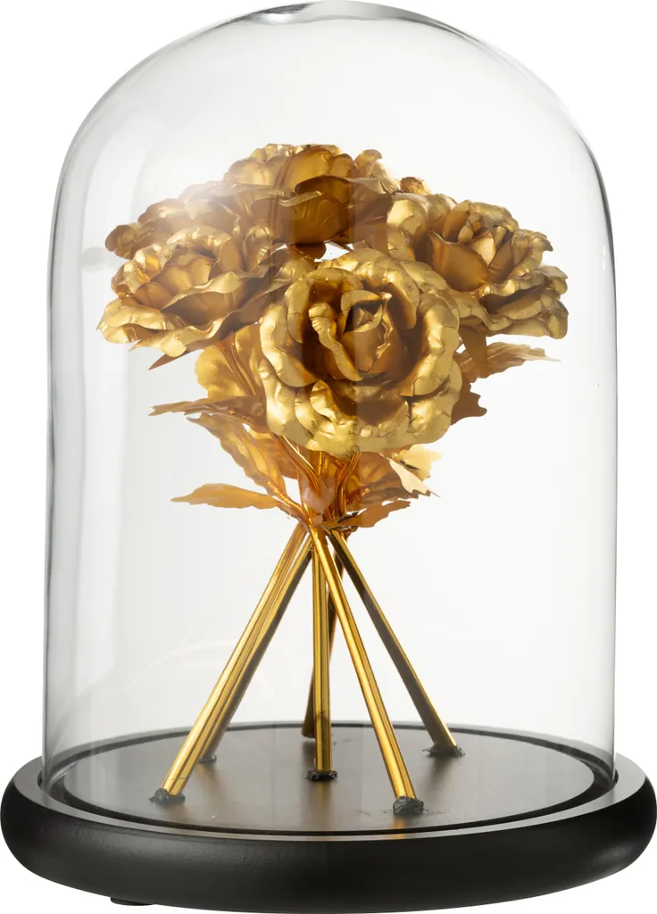 Décoration de Table Chic Cloche Bouquet de Roses J-Line Verre Or