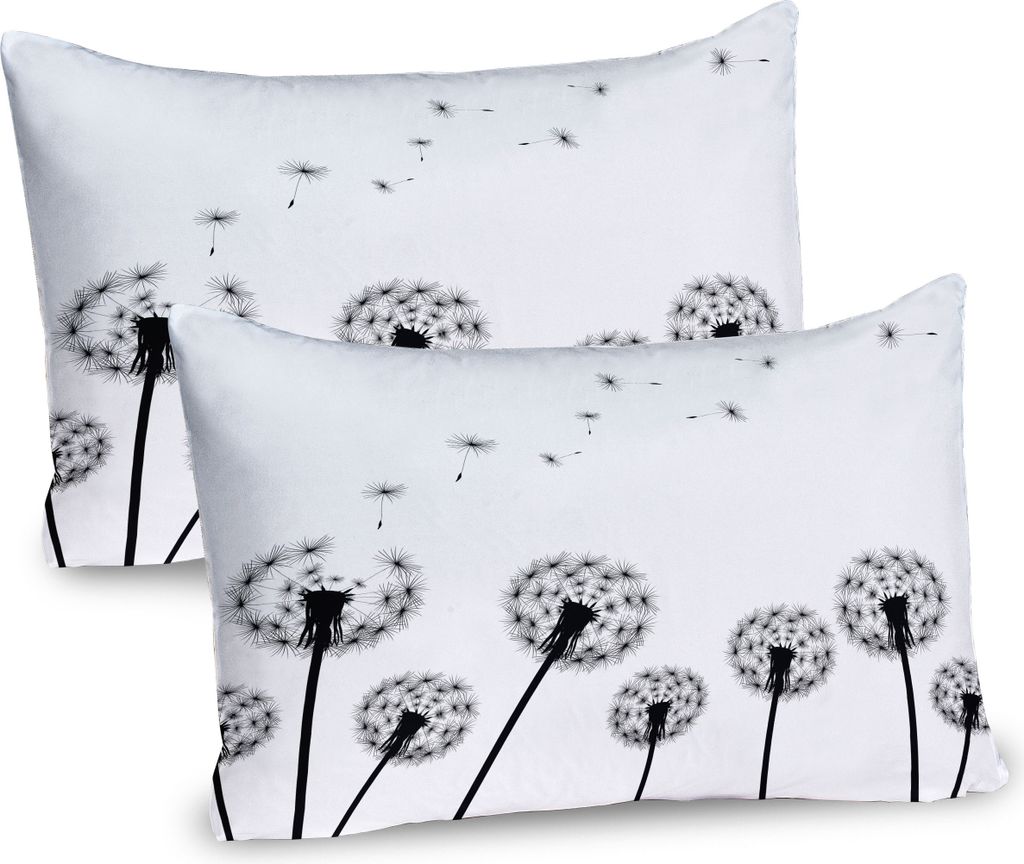 ABAKUHAUS Löwenzahn Kissenbezug Packung mit 2, Einfarbige Schwarze Blume Silhouettierter Wind Effekt Anlagen Pollen Natur, Dekorativer Gedruckter ...