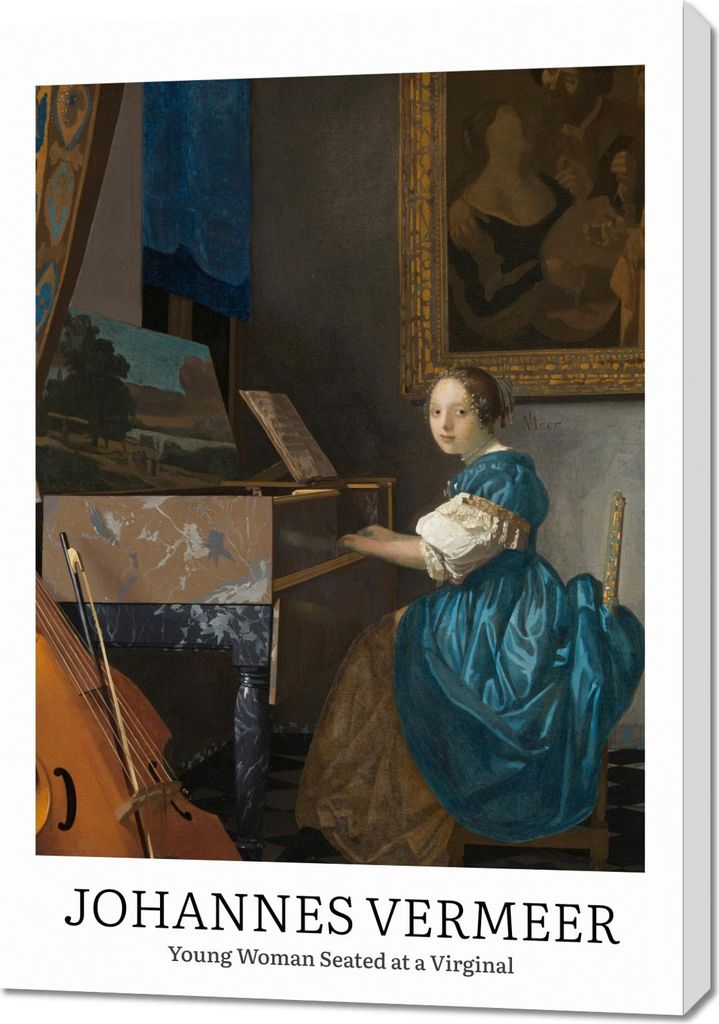 Bild 70x100cm Design Seated at a Virginal, Vermeer Vintage für das Wohnzimmer