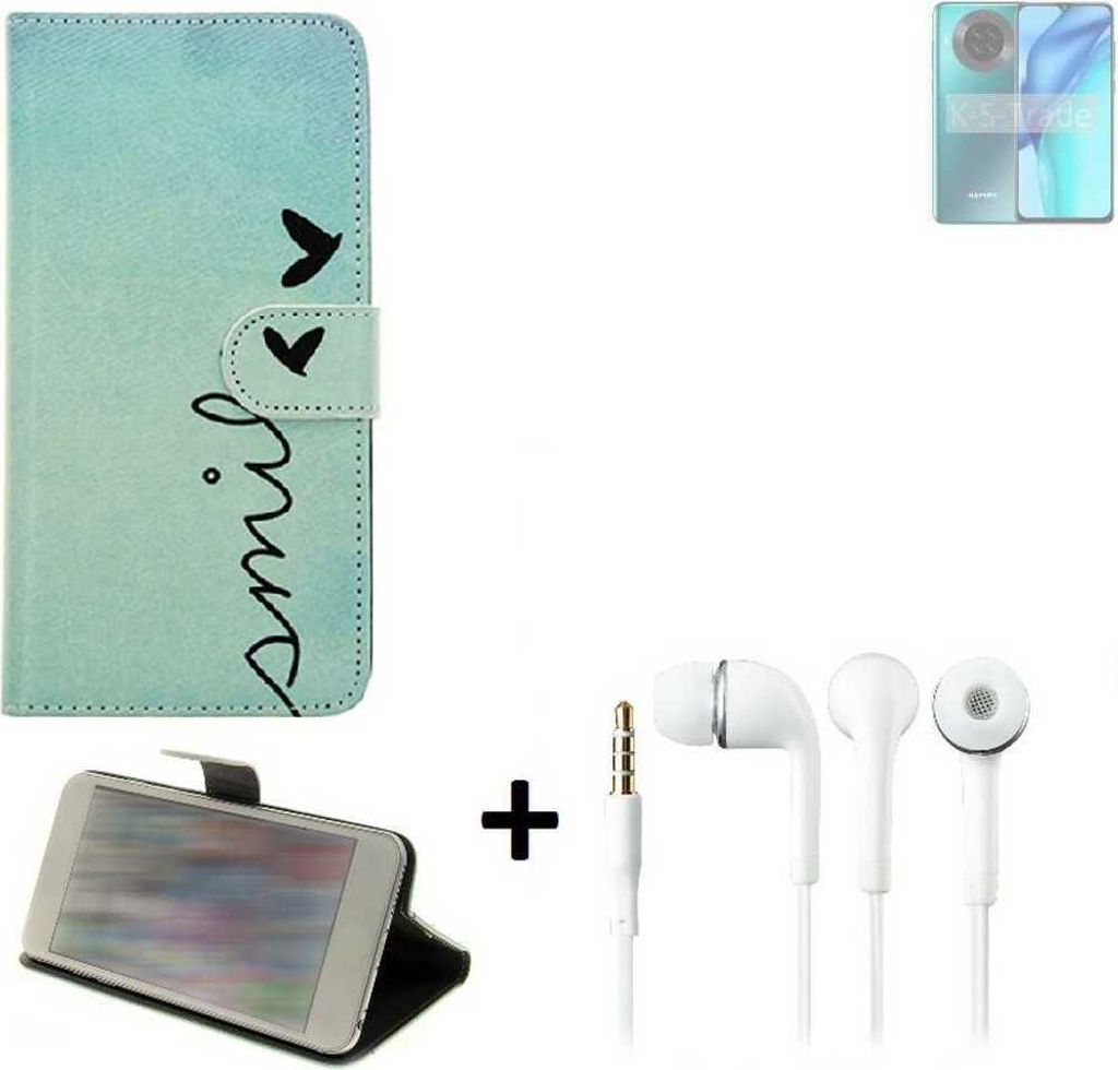 K-S-Trade Schutz Hülle Handy Hülle kompatibel mit Hafury K30 Pro 360° Wallet Case Schutz Hülle “smile“ inkl. Ohrstöpsel Smartphone cover