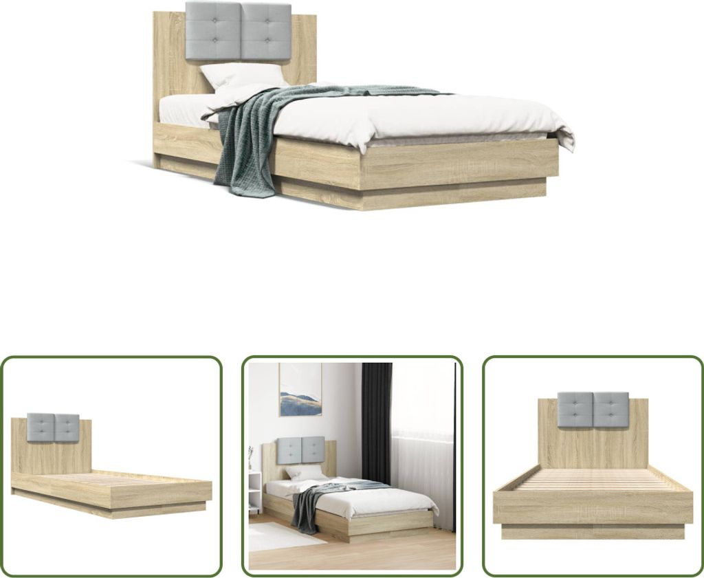 The Living Store Bettgestell mit Kopfteil Sonoma-Eiche 90x190 cm Holzwerkstoff