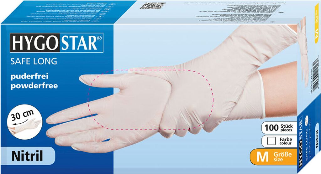 Hygostar "Safe Long" Nitril-Handschuhe Weiß | 100 Stück : L Größe: L