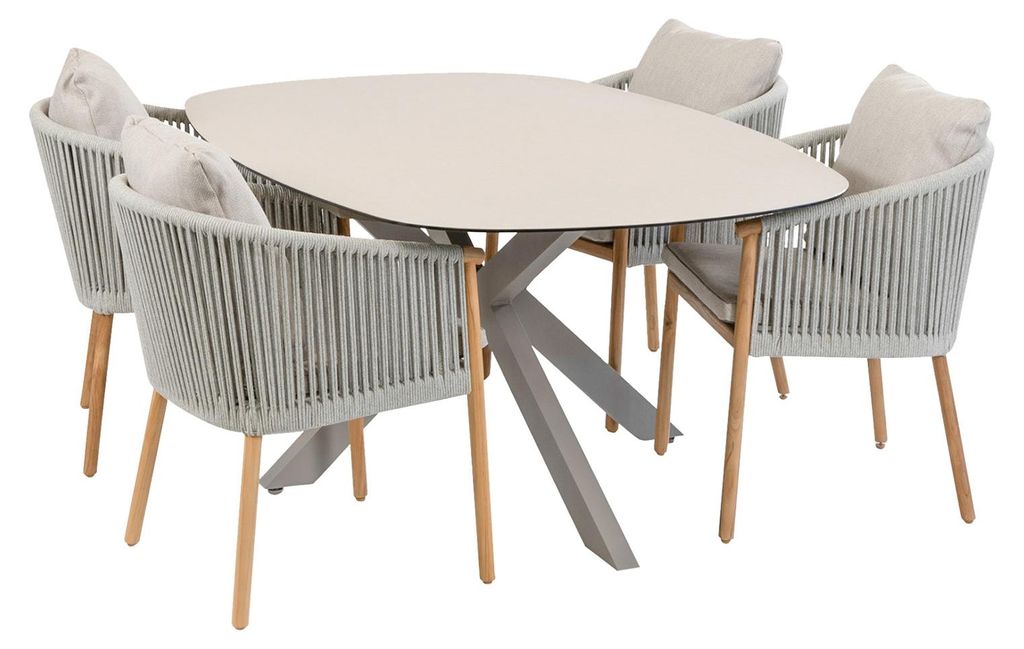 5-teiliges Garten-Set | 4 Es Vedra Gartenstühle (Teakholz) | Malaga Gartentisch 180 x 115 cm (Camel)
