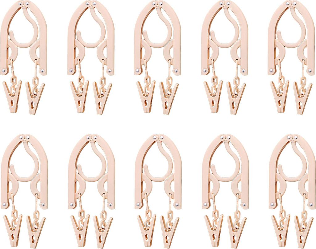 10 Stück Tragbarer Faltbarer Kleiderbügel mit 2 Wäscheklammern Robuster Reisehosen-Kleiderständer Reiseutensilien Zubehör