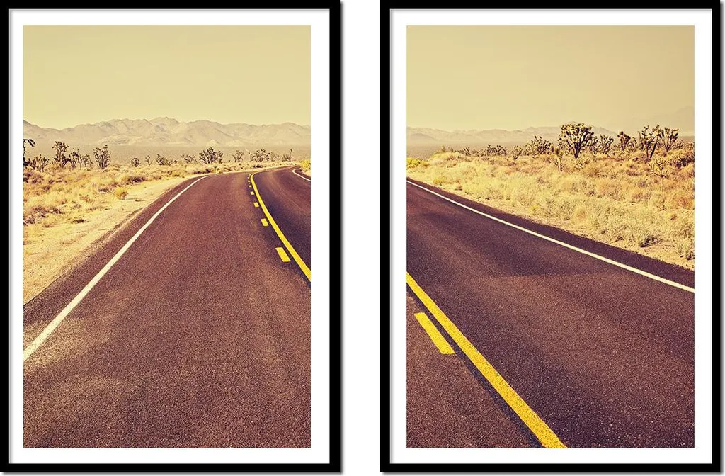 Tableau Traité Boho P2168 - Diptyque 53x73cm Peinture Vintage Road
