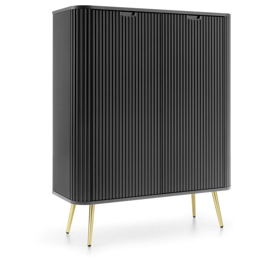 Highboard Rillen schwarz mit Metallfüßen in gold, ZARA-160