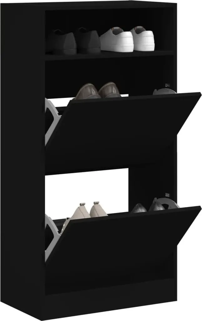 Scarpiera Salvaspazio Nera 60x34x116 cm - Legno Resistente e Moderno