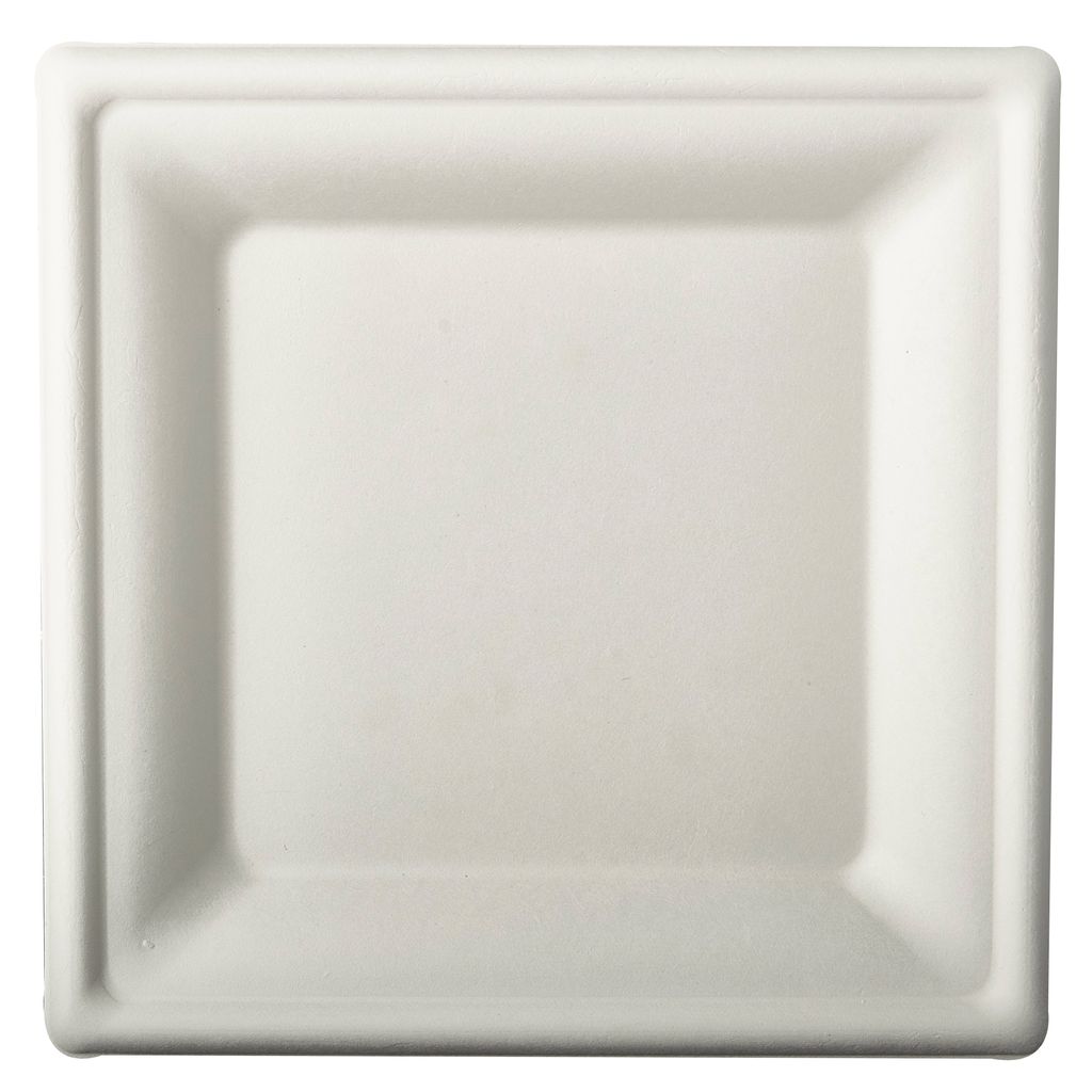Papstar 84586, Teller, Quadratisch, Zuckerrohr, Weiß, Produktbild 