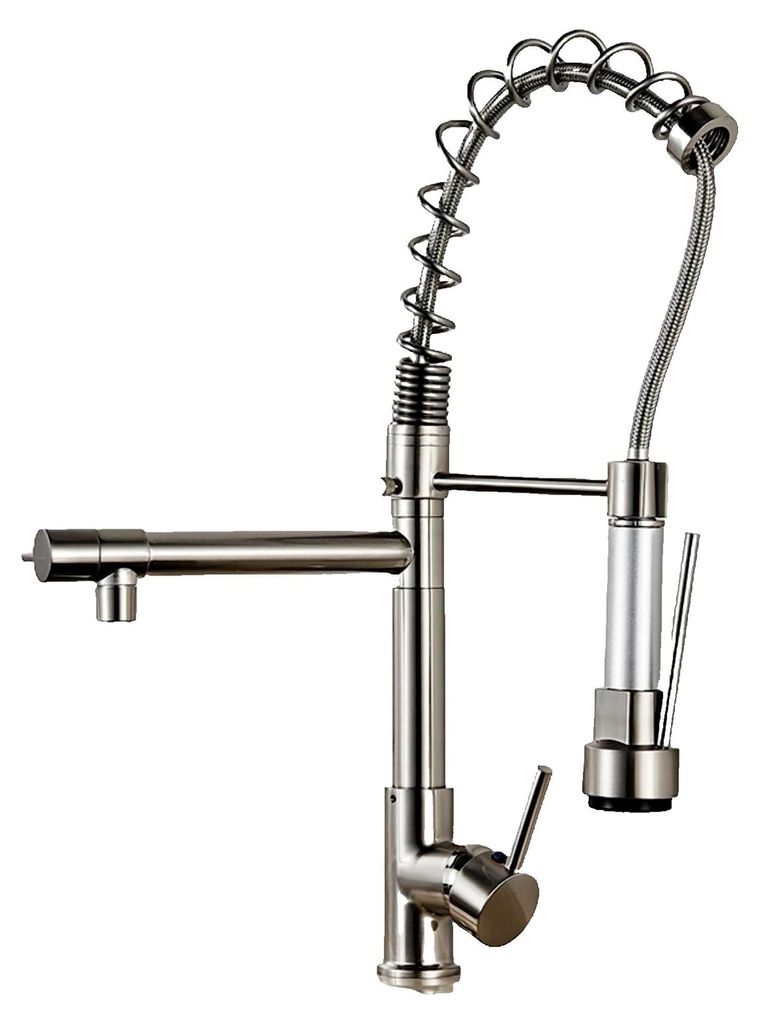 Björn | Küchenarmatur für die Gastronomie in gebürstetem Silber mit zwei Brausen | Edelstahl Wasserhahn für die Küche mit 2 Anschlüssen | Do...