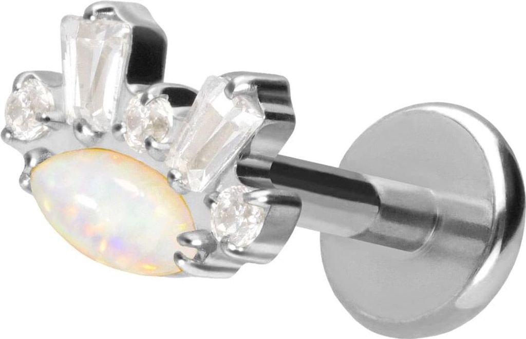 Ohrpiercing, Nasenpiercing Titan Labret mit Push Fit SYNTHETISCHER OPAL + KRISTALLE Silber Stablänge: 9mm | Stabstärke: 1mm
