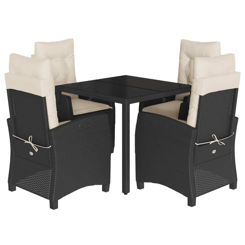 5-tlg. Garten-Essgruppe mit Kissen Schwarz Poly Rattan