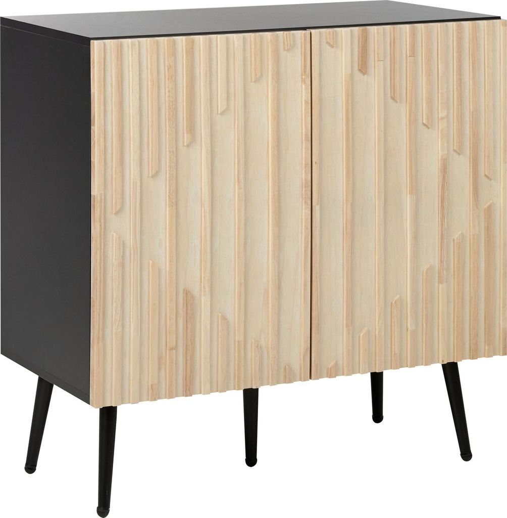 BELIANI Sideboard Hellbraun u. Schwarz MDF Massivholz mit Türen Stauraum Aufbewahrung Moderner Stil für Wohnzimmer Schlafzimmer