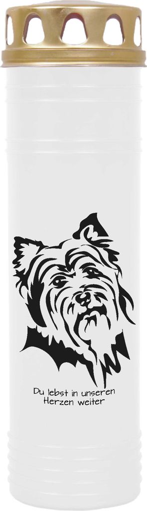 Grabkerze Weiß, Brenndauer: 170 Stunden ( 7 Tage ), Motiv: Terrier