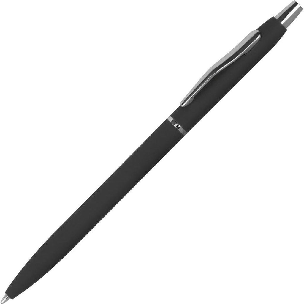 Schlanker Metall-Kugelschreiber / gummiert / Farbe: schwarz