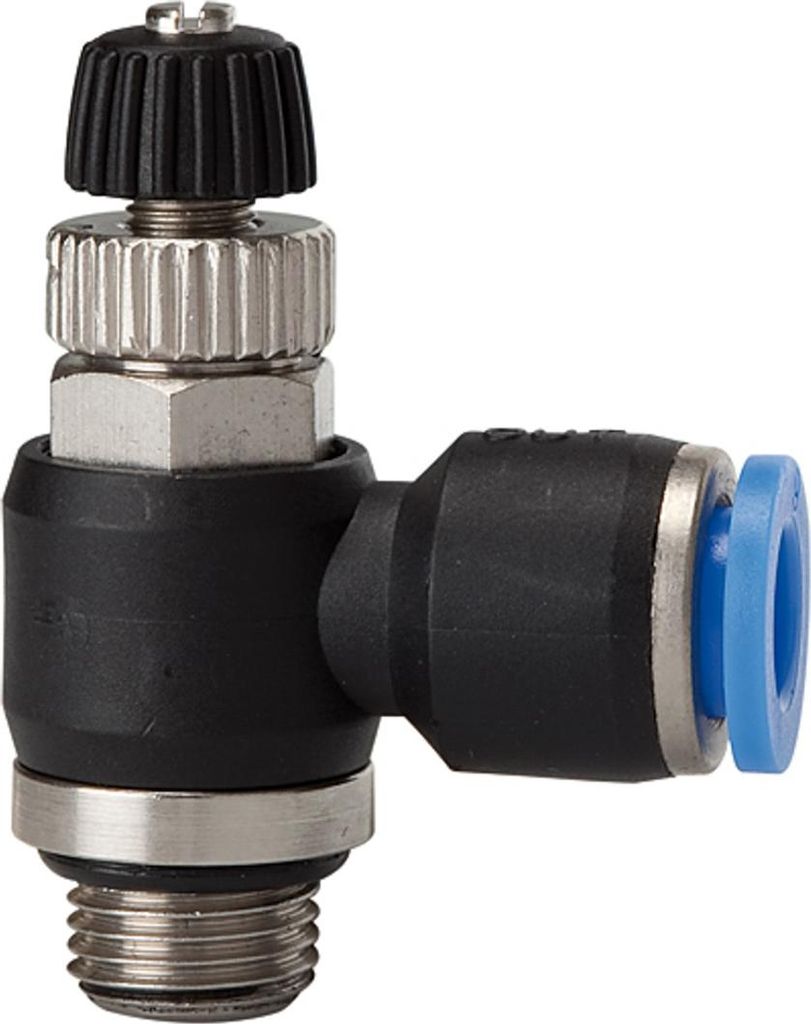 Drosselrückschlagventil Blaue Serie, Abluftdros. G1/8 a. Schlauch-Ø 6 RIEGLER