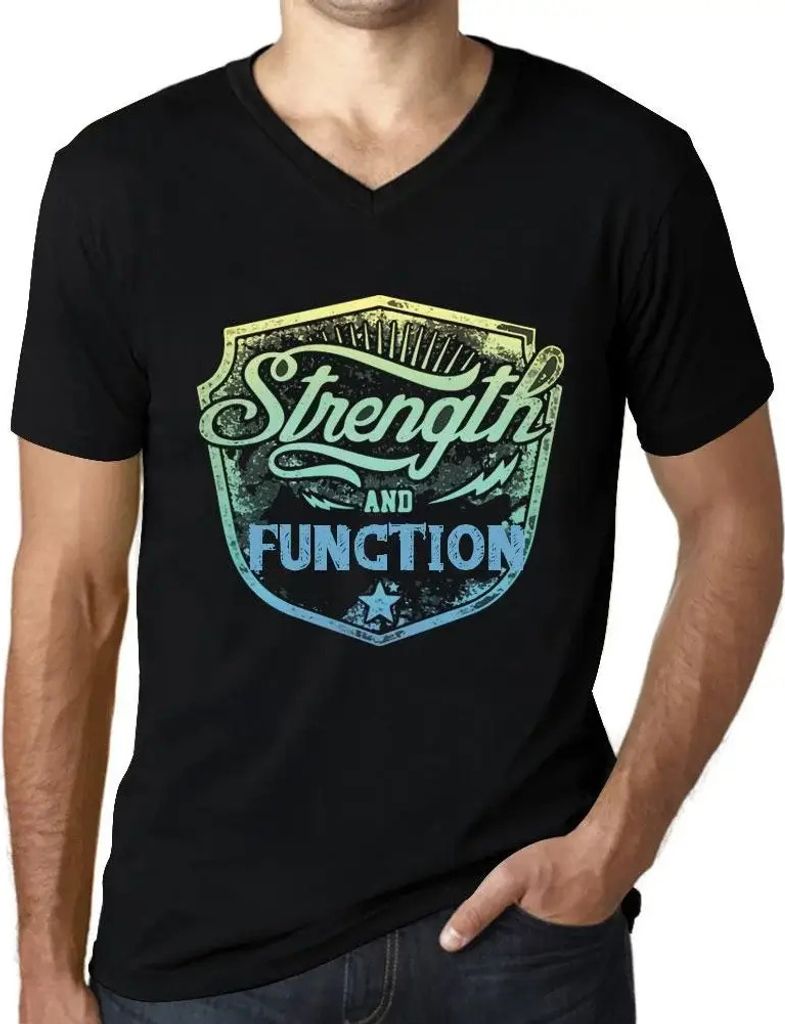 Herren Grafik T-Shirt V-Ausschnitt Festigkeit und Funktion – Strenght And Function – Öko-Verantwortlich Vintage Jahrgang Kurzarm Lustige Druck