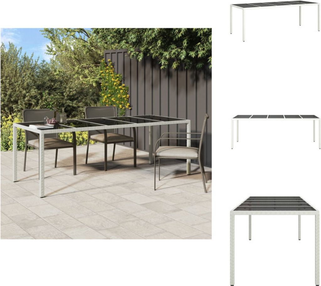 vidaXL Gartentisch Weiß 250x100x75 cm Poly Rattan und Hartglas - Gartentische