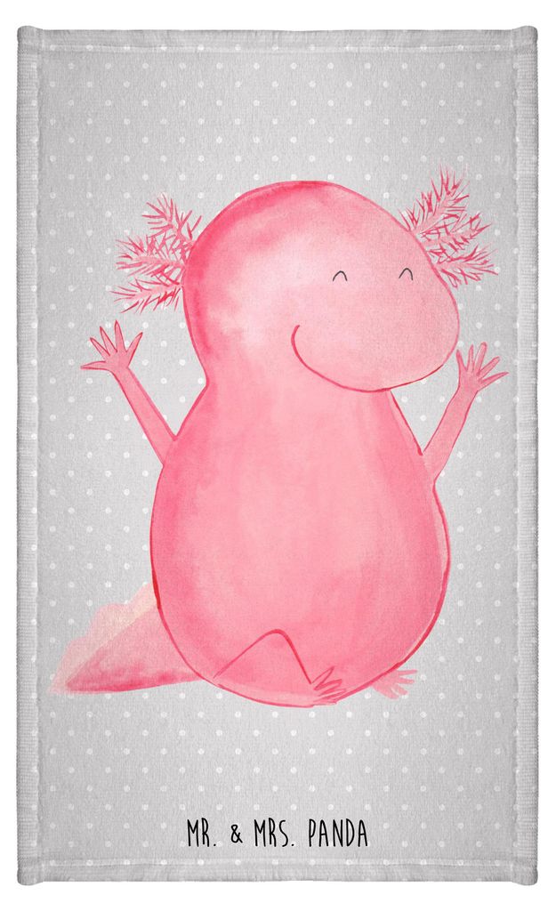 Mr. & Mrs. Panda Handtuch Axolotl Hurra - Grau Pastell - Geschenk, Motivation, Fröhlich, Freude, Design, Klein, badezimmer, Mini-Handtuch, gäste wc