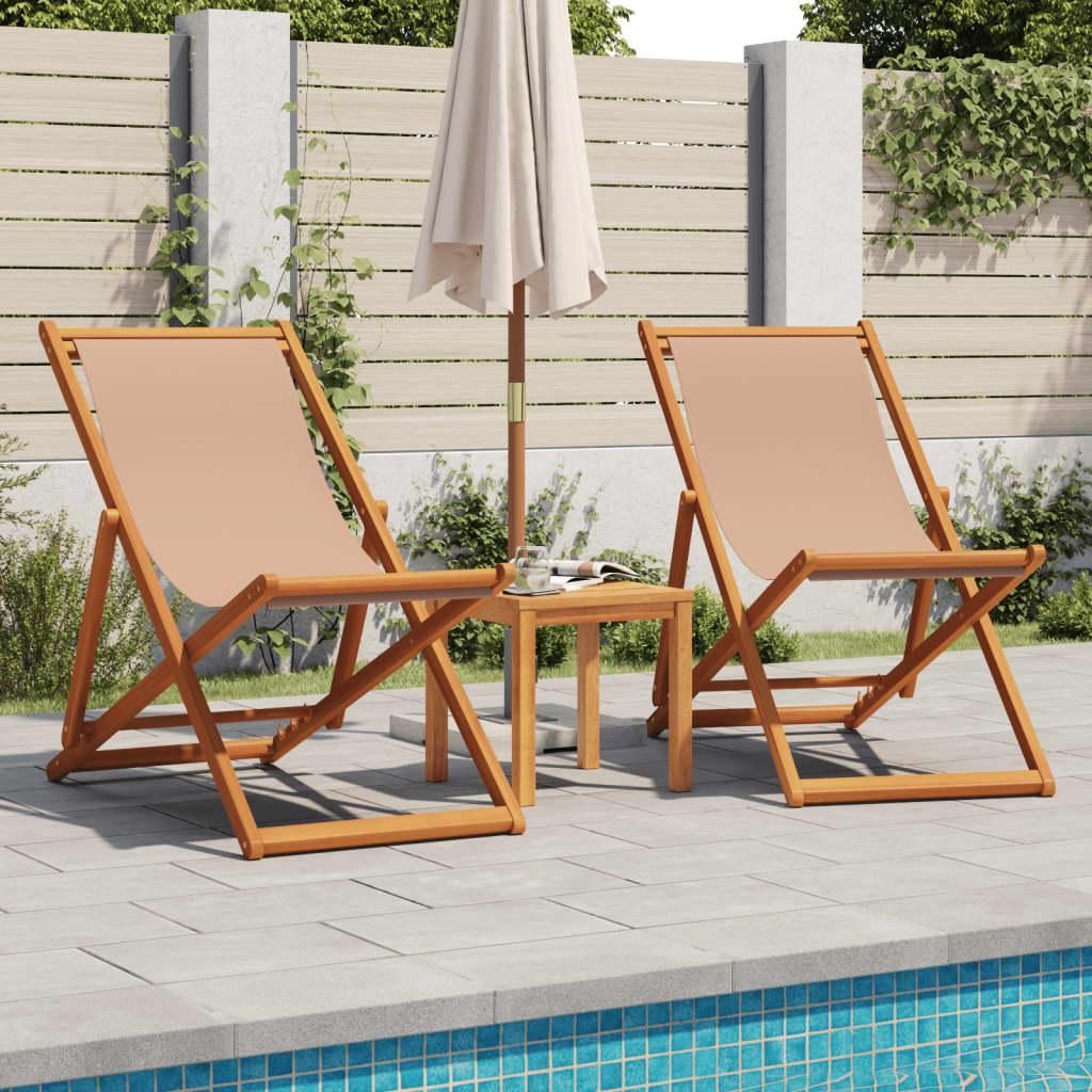 vidaXL Strandstühle 2 Stk. Klappbar Taupe Stoff und Massivholz