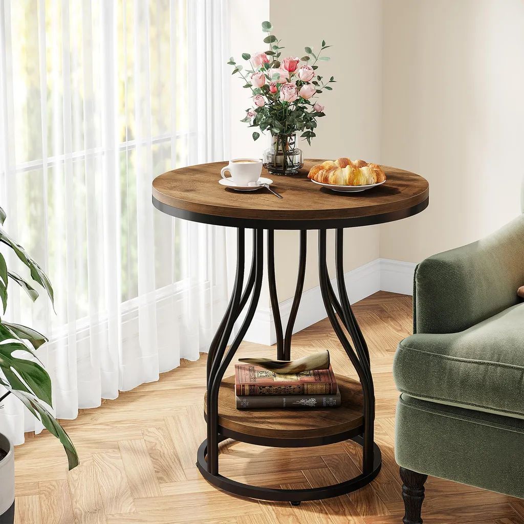 Table d'appoint gain de place pour petit salon, rangement 2 niveaux