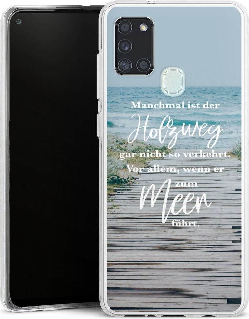 DeinDesign Handyhülle für Samsung Galaxy A21s Silikon Hülle Case Smartphone Schutzhülle Statement Strand Spruch