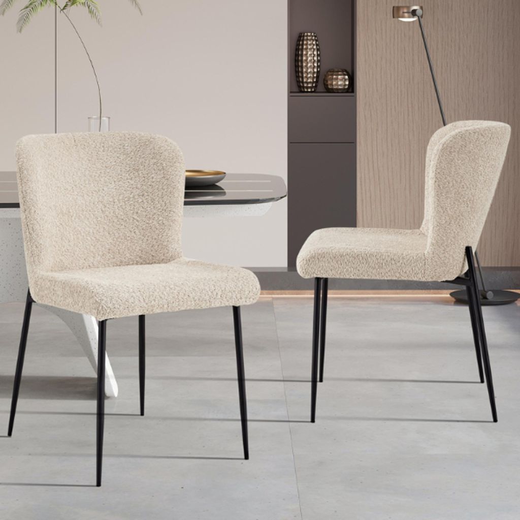 Lisa Bouclé beige Stuhl - Metallbeine, H 85 x B-L 50 x T-P 62 cm